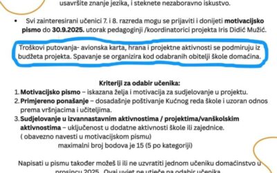 Natječaj za učenike – sudjelovanje u projektnoj mobilnosti