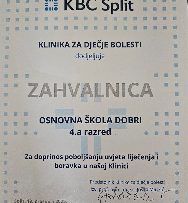 “Priznanje za učenike 4.a i našu Školu”